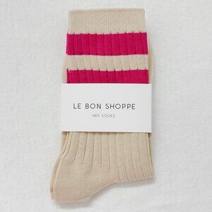 New with tags - Le Bon Shoppe Her Varsity Socks - white with magenta stripe